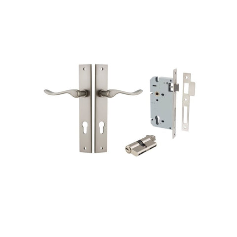 IVER Stirling Door Lever Handle On Rectangular Backplate | Entrance Kit (Key/Key) | 8 Finishes - Satin Nickel