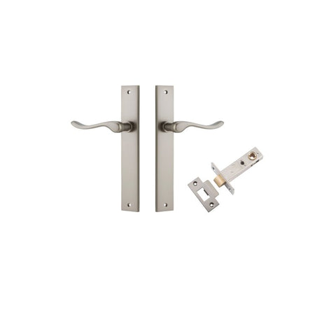 IVER Stirling Door Lever Handle On Rectangular Backplate | Passage Kit | 8 Finishes - Satin Nickel