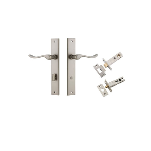 IVER Stirling Door Lever Handle On Rectangular Backplate | Separate Privacy Kit | 8 Finishes - Satin Nickel