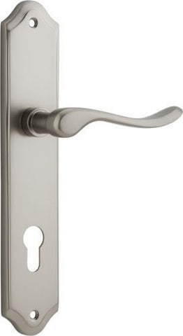 IVER Stirling Door Lever Handle On Shouldered Backplate | Entrance Lever Set Only | 8 Finishes - Satin Nickel