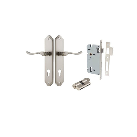 IVER Stirling Door Lever Handle On Shouldered Backplate | Entrance Kit (Key/Key) | 8 Finishes - Satin Nickel