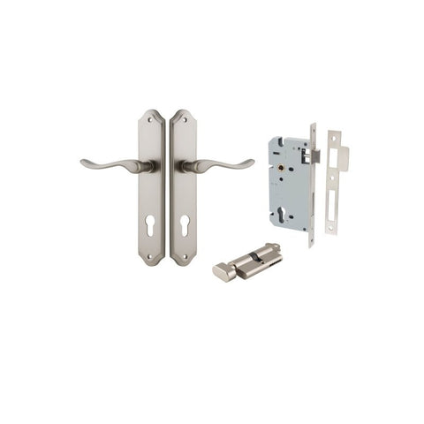 IVER Stirling Door Lever Handle On Shouldered Backplate | Entrance Kit (Key/Thumb) | 8 Finishes - Satin Nickel