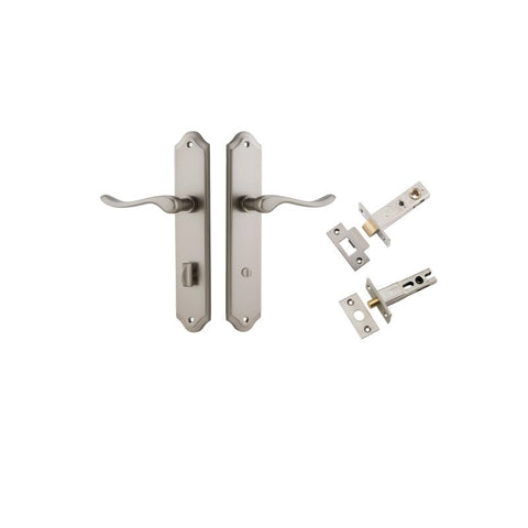 IVER Stirling Door Lever Handle On Shouldered Backplate | Separate Privacy Kit | 8 Finishes - Satin Nickel