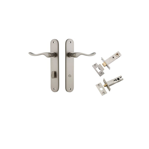Iver Stirling Solid Brass Door Lever on Oval Backplate | Separate Privacy Kit | 8 Finishes - Satin Nickel