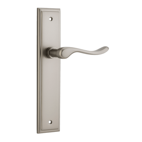 IVER Stirling Door Lever Handle On Stepped Backplate | Passage Lever Set Only | 8 Finishes - Satin Nickel