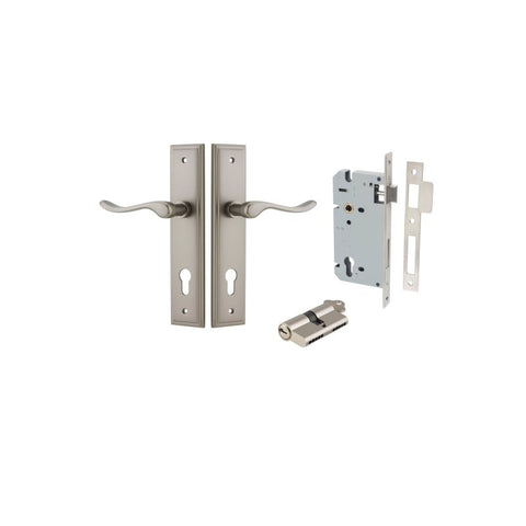 IVER Stirling Door Lever Handle On Stepped Backplate | Entrance Kit (Key/Key) | 8 Finishes - Satin Nickel