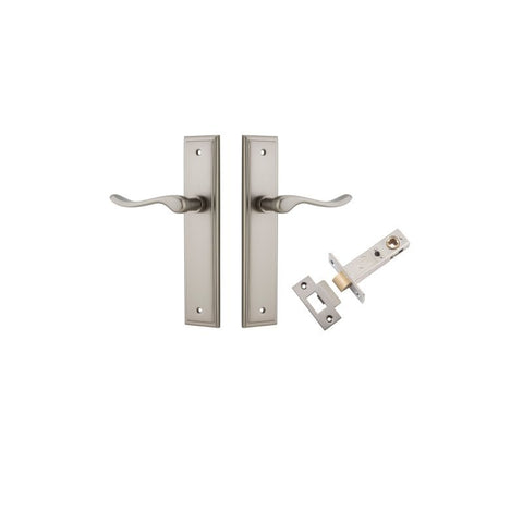 IVER Stirling Door Lever Handle On Stepped Backplate | Passage Kit | 8 Finishes - Satin Nickel