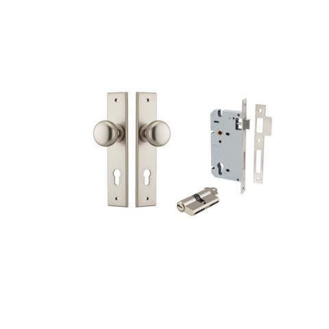 IVER Cambridge Door Knob On Chamfered Backplate | Entrance Kit (Key/Key) | 9 Finishes - Satin Nickel