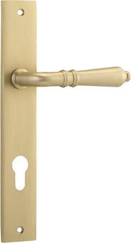IVER Sarlat Lever Door Handle On Rectangular Backplate | Entrance Lever Set Only | 10 Finishes - Brushed Brass
