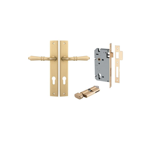 IVER Sarlat Lever Door Handle On Rectangular Backplate | Entrance Kit (Key/Thumb) | 10 Finishes - Brushed Brass