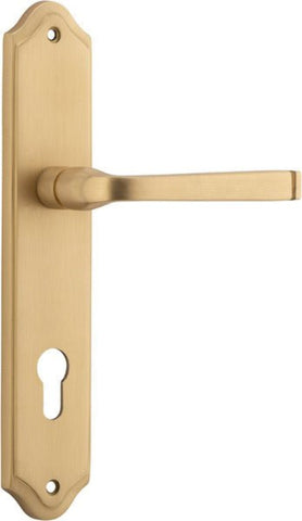 IVER Annecy Door Lever Handle On Shouldered Backplate | Entrance Lever Set Only | 9 Finishes - Brushed Brass