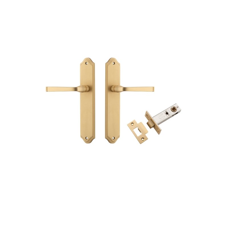 IVER Annecy Door Lever Handle On Shouldered Backplate | Passage Kit | 9 Finishes - Brushed Brass