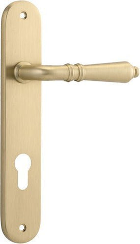 Iver Sarlat Solid Brass Door Lever on Oval Backplate | Entrance Lever Set Only | 10 Finishes - Brushed Brass