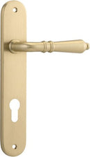 Iver Sarlat Solid Brass Door Lever on Oval Backplate | Entrance Lever Set Only | 10 Finishes - Brushed Brass