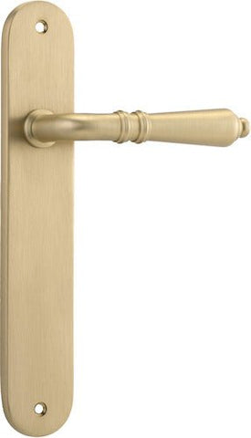 Iver Sarlat Solid Brass Door Lever on Oval Backplate | Passage Lever Set Only | 10 Finishes - Brushed Brass
