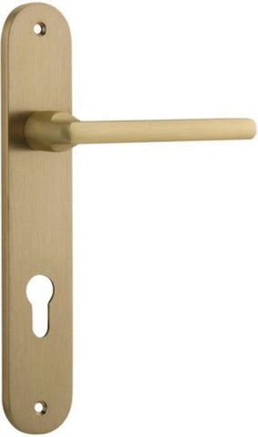 Iver Baltimore Solid Brass Door Lever on Oval Backplate | Entrance Lever Set Only | 7 Finishes - Brushed Brass