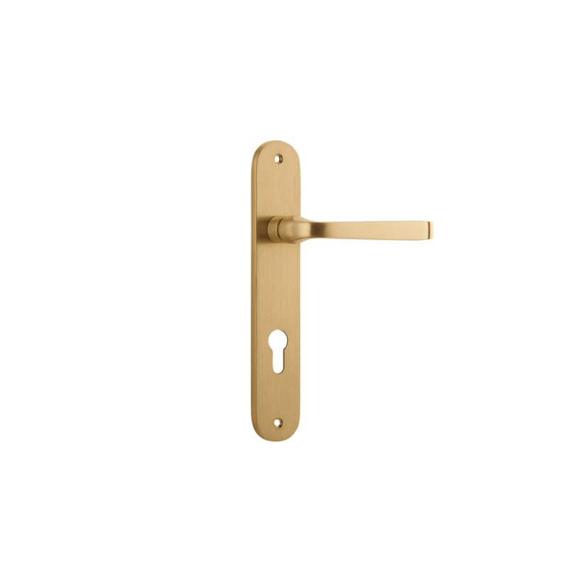 Iver Annecy Solid Brass Door Lever on Oval Backplate | Entrance Lever Set Only | 9 Finishes - Brushed Brass