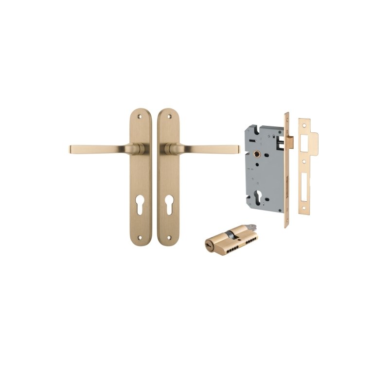 Iver Annecy Solid Brass Door Lever on Oval Backplate | Entrance Kit (Key/Key) | 9 Finishes - Brushed Brass