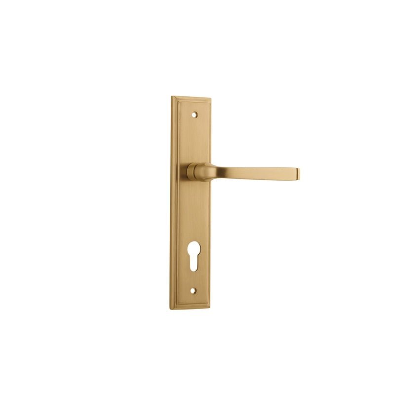IVER Annecy Door Lever Handle On Stepped Backplate | Entrance Lever Set Only | 9 Finishes - Brushed Brass