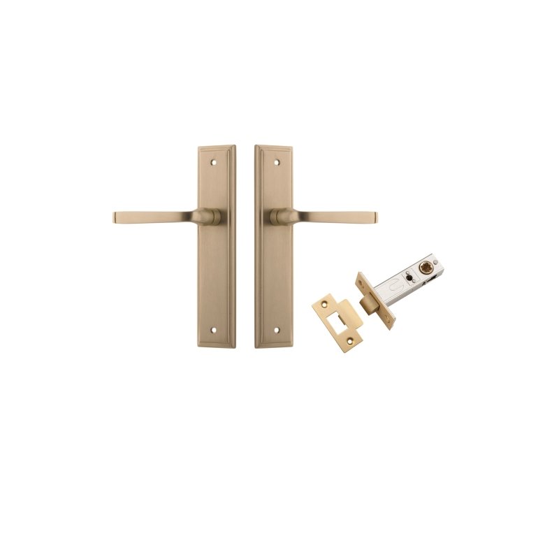 IVER Annecy Door Lever Handle On Stepped Backplate | Passage Kit | 9 Finishes - Brushed Brass