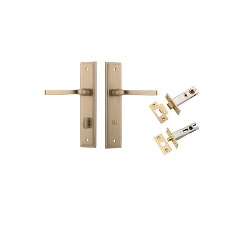 IVER Annecy Door Lever Handle On Stepped Backplate | Separate Privacy Kit | 9 Finishes - Brushed Brass