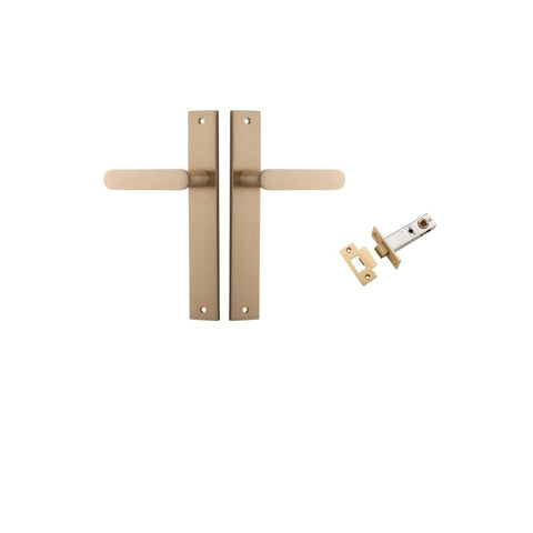 IVER Bronte Door Lever Handle On Rectangular Backplate | Passage Kit | 7 Finishes - Brushed Brass