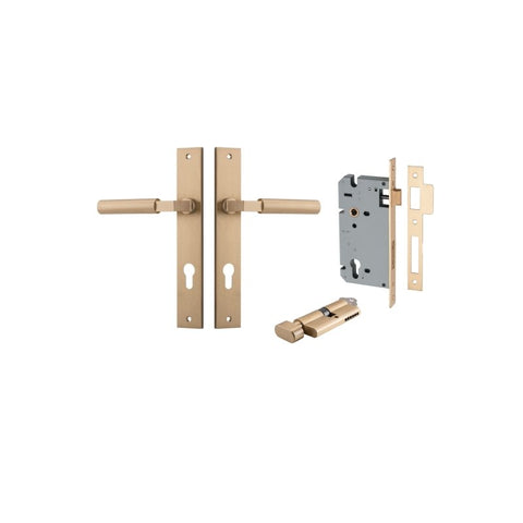 IVER Berlin Door Lever Handle On Rectangular Backplate | Entrance Kit (Key/Thumb) | 7 Finishes - Brushed Brass