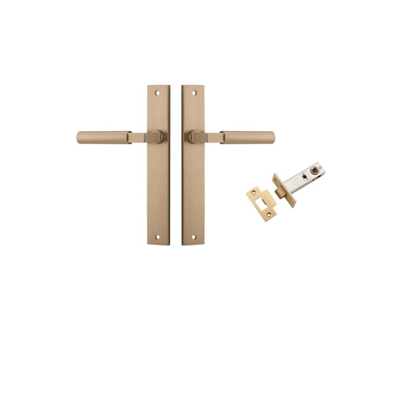 IVER Berlin Door Lever Handle On Rectangular Backplate | Passage Kit | 7 Finishes - Brushed Brass