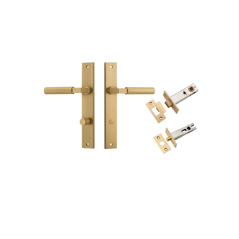 IVER Berlin Door Lever Handle On Rectangular Backplate | Separate Privacy Kit | 7 Finishes - Brushed Brass