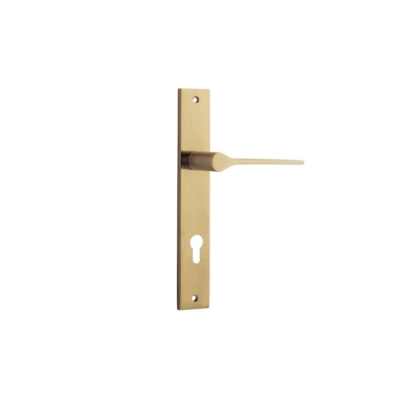 IVER Como Door Lever Handle On Rectangular Backplate | Entrance Lever Set Only | 7 Finishes - Brushed Brass