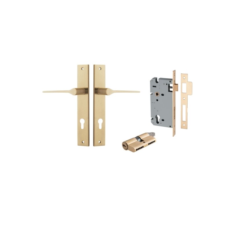 IVER Como Door Lever Handle On Rectangular Backplate | Entrance Kit (Key/Key) | 7 Finishes - Brushed Brass