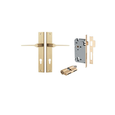 IVER Como Door Lever Handle On Rectangular Backplate | Entrance Kit (Key/Key) | 7 Finishes - Brushed Brass