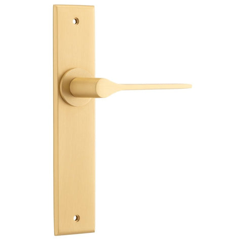 IVER Como Door Lever Handle On Chamfered Backplate | Passage Lever Set Only | 7 Finishes - Brushed Brass