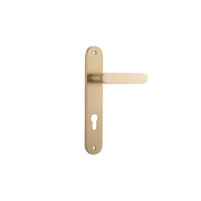 Iver Bronte Solid Brass Door Lever on Oval Backplate | Entrance Lever Set Only | 7 Finishes - Brushed Brass