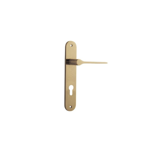 IVER Como Door Lever Handle On Oval Backplate | Entrance Lever Set Only | 7 Finishes - Brushed Brass