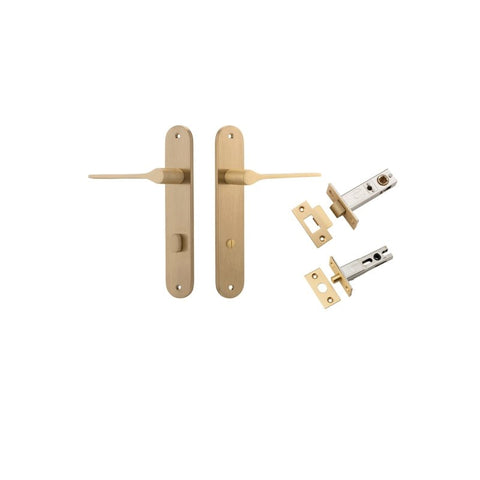 IVER Como Door Lever Handle On Oval Backplate | Separate Privacy Kit | 7 Finishes - Brushed Brass