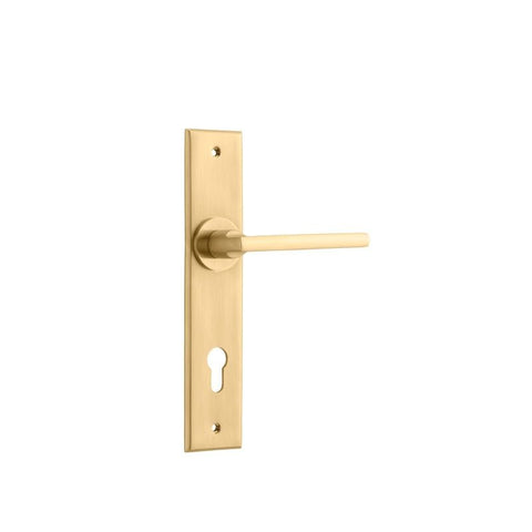 Iver Baltimore Door Lever Handle on Chamfered Backplate | Entrance Lever Set Only | 7 Finishes - Brushed Brass