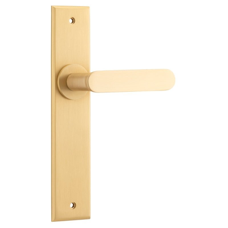 IVER Bronte Door Lever Handle On Chamfered Backplate | Passage Lever Set Only | 7 Finishes - Brushed Brass