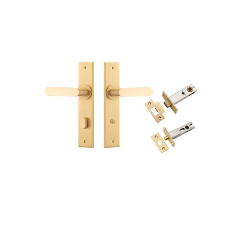 IVER Bronte Door Lever Handle On Chamfered Backplate | Separate Privacy Kit | 7 Finishes - Brushed Brass