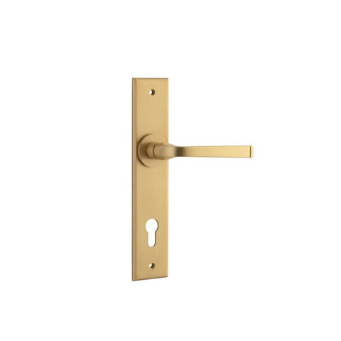 IVER Annecy Door Lever Handle On Chamfered Backplate | Entrance Lever Set Only | 9 Finishes - Brushed Brass