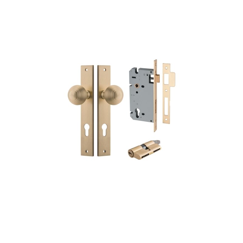 IVER Guildford Door Knob On Rectangular Backplate | Entrance Kit (Key/Key) | 9 Finishes - Brushed Brass