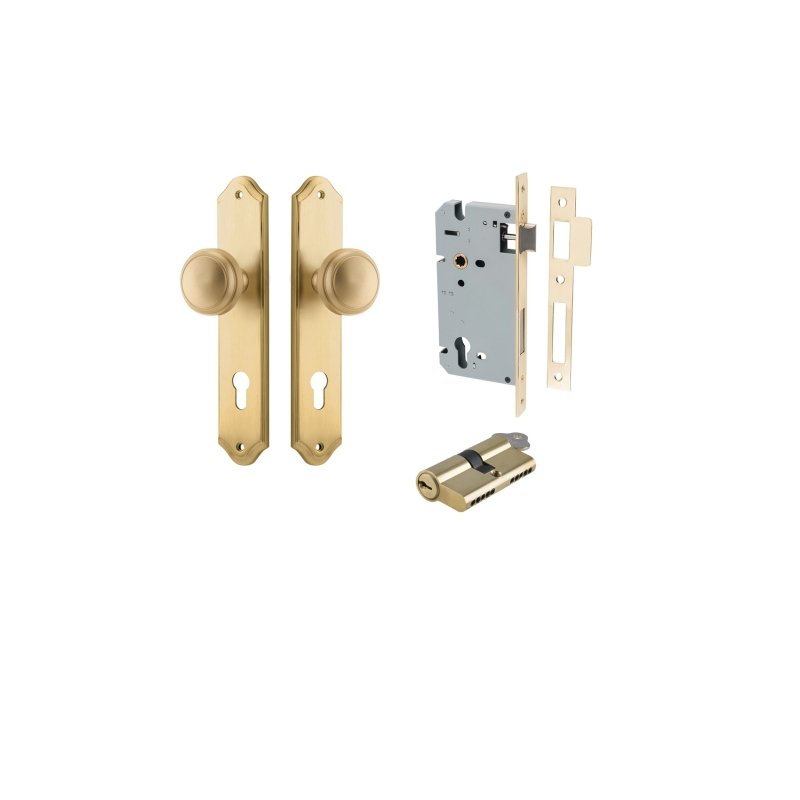 IVER Paddington Door Knob On Shouldered Backplate | Entrance Kit (Key/Key) | 9 Finishes - Brushed Brass