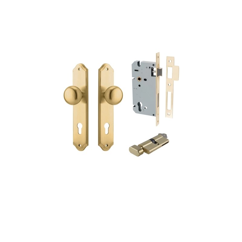 IVER Cambridge Door Knob On Shouldered Backplate | Entrance Kit (Key/Thumb) | 9 Finishes - Brushed Brass