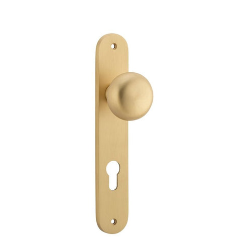 IVER Cambridge Door Knob On Oval Backplate | Entrance Lever Set Only | 9 Finishes - Brushed Brass