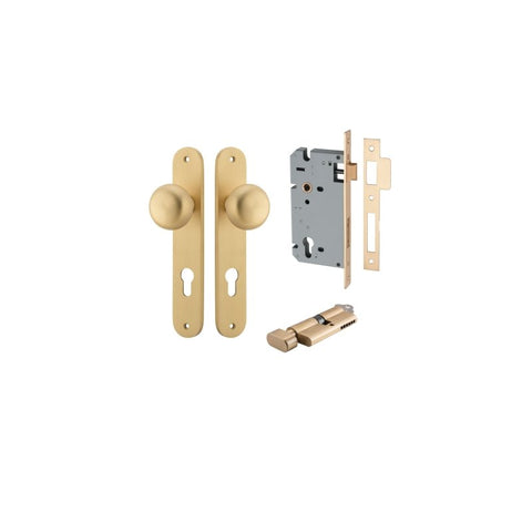 IVER Cambridge Door Knob On Oval Backplate | Entrance Kit (Key/Thumb) | 9 Finishes - Brushed Brass