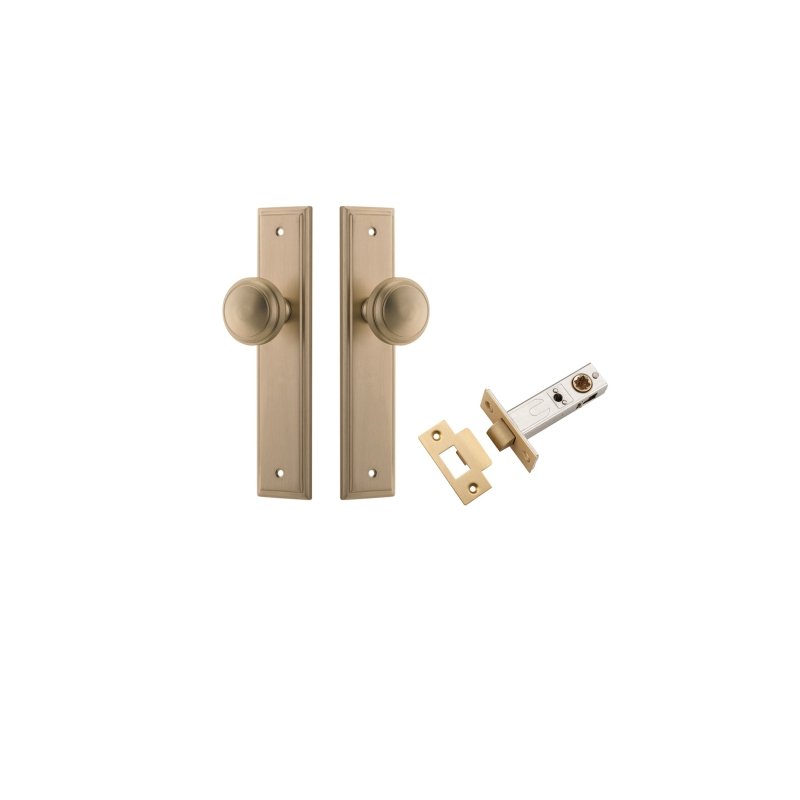 IVER Paddington Door Knob On Stepped Backplate | Passage Kit | 9 Finishes - Brushed Brass