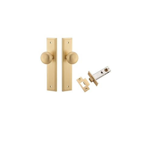 IVER Cambridge Door Knob On Stepped Backplate | Passage Kit | 9 Finishes - Brushed Brass