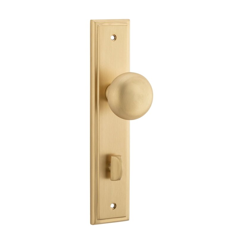 IVER Cambridge Door Knob On Stepped Backplate | Privacy Lever Set Only | 9 Finishes - Brushed Brass