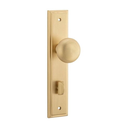 IVER Cambridge Door Knob On Stepped Backplate | Privacy Lever Set Only | 9 Finishes - Brushed Brass