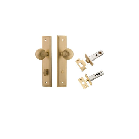 IVER Guildford Door Knob On Stepped Backplate | Separate Privacy Kit | 9 Finishes - Brushed Brass